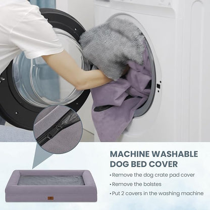 Large Dog Bed, Purple Orthopedic Dog Bed, Washable Dog Bed with [Removable Bolster], Waterproof Dog Bed with Nonskid Bottom, Pet Bed, Dog Beds for Large Dogs