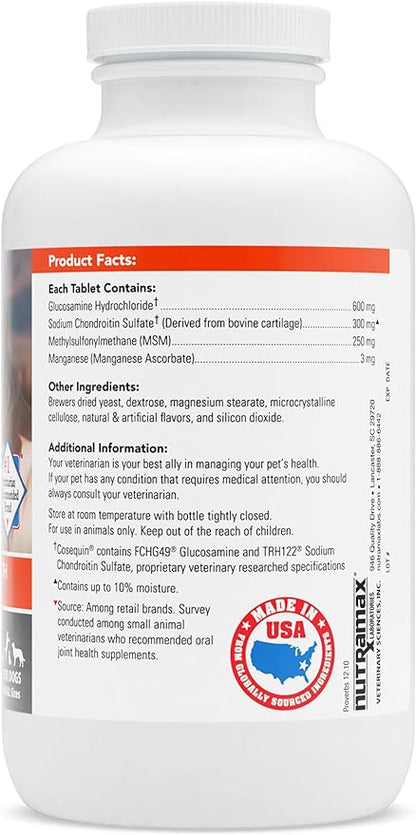 Nutramax Laboratories Cosequin Maximum Strength Joint Health Supplement for Dogs - With Glucosamine, Chondroitin, and MSM, 250 Chewable Tablets