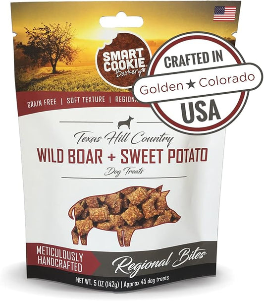 All Natural Dog Treats - Wild Boar & Sweet Potato - Training Treats for Dogs with Allergies, Sensitive Stomachs - Soft Dog Treats, Chewy, Grain Free, Human-Grade, Made in USA - 5oz Bag