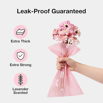 VETRESKA Dog Poop Bags with Dispenser, Lavender Scented, Guranteed Leak Proof and Extra Thick Pet Waste Bags for Walking Dog and Cats Litter， 1 Count Bag Holder and 105 Count Bags (7 Refill Rolls）Pink