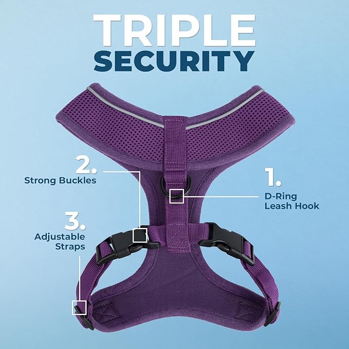 Aerolite No Pull Mesh Dog Harness with Lightweight, Soft, Breathable Chest Coverage, Reflective Stitching, and Adjustable Straps for Walking, Running, Training, Heavy Duty and Durable - Purple, S