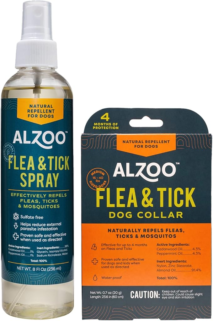 Flea & Tick Dog Collar and 8 Fl. Oz. Flea & Tick Repellent Spray for Dogs, Medium-Sized Dogs: 16-40 lbs, 100% Plant-Based Active Ingredients