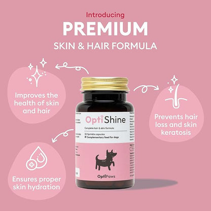 OptiShine Dog Skin & Coat Supplement - Allergy Relief, Itch Relief, Anti-Shedding - Pure Sprinkle Capsules for Healthy Skin & Shiny Coat