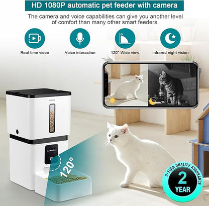 DoHonest Automatic Dog Feeder with Camera - 5G WiFi Easy Setup 8L Motion Detection Smart Cat Food Dispenser 1080P HD Video Recording 2-Way Audio Timed Pet Feeder App Control Night Vision