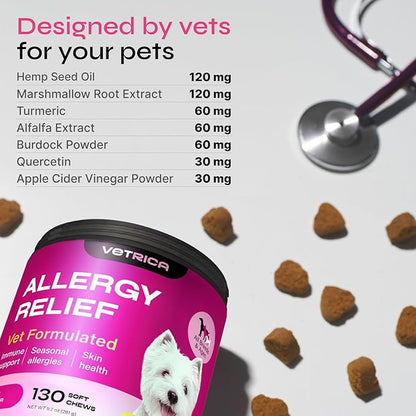 Dog Allergy Relief Chews - Dog Itching Skin Relief - Anti Itch for Dogs - Dog Itch Relief Chews - Hot Spot Treatment - Seasonal Allergy Support Supplements - Allergy Chews - Allergy Immune Treats