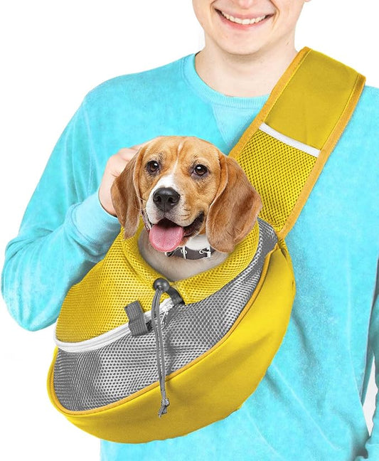Pet Sling Carrier - Small Dog Puppy Cat Carrying Bag Purse Pouch - For Pooch Doggy Doggie Yorkie Chihuahua Baby Papoose Bjorn - Hiking Travel Front Backpack Holder Pack To Wear (Yellow-L)