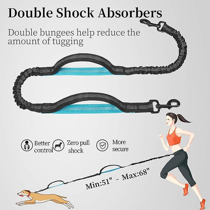 iYoShop Hands Free Dog Leash with Zipper Pouch, Dual Padded Handles and Durable Bungee for Walking, Jogging and Running Your Dog (Large, 25-120 lbs, Black)