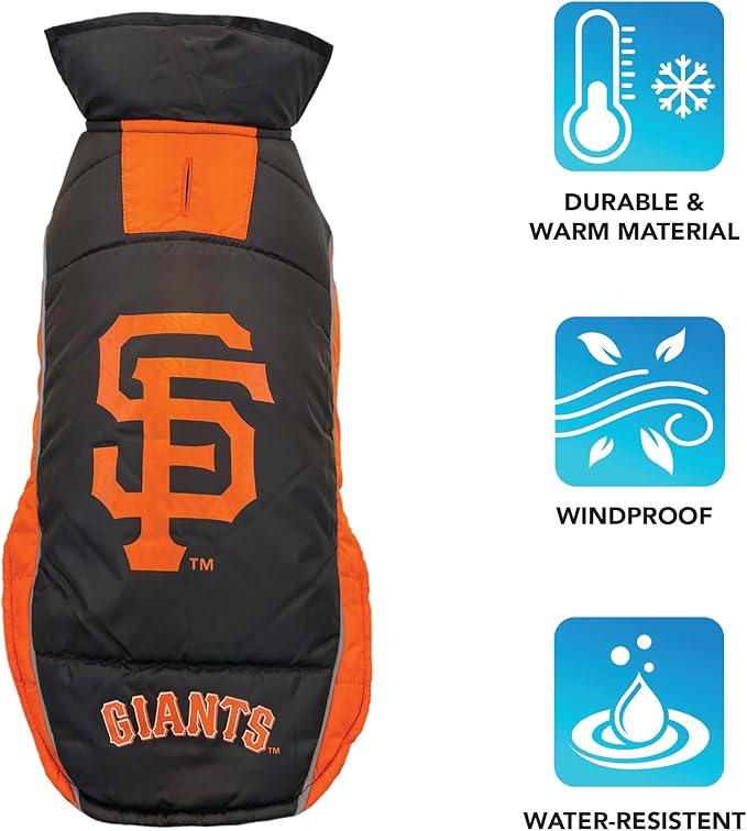 MLB San Francisco Giants Puffer Vest for Dogs & Cats, Size Small. Warm, Cozy, and Waterproof Dog Coat, for Small and Large Dogs/Cats. Best MLB Licensed PET Warming Sports Jacket