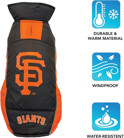 MLB San Francisco Giants Puffer Vest for Dogs & Cats, Size Small. Warm, Cozy, and Waterproof Dog Coat, for Small and Large Dogs/Cats. Best MLB Licensed PET Warming Sports Jacket