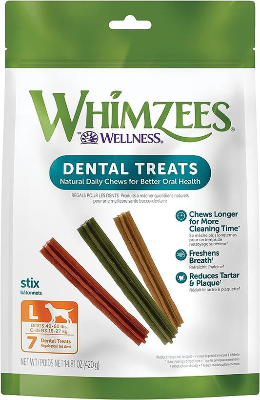 WHIMZEES by Wellness Stix Natural Dental Chews for Dogs, Long Lasting Treats, Grain-Free, Freshens Breath, Large Breed, 7 count