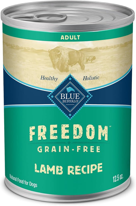 Blue Buffalo Freedom Grain-Free Wet Dog Food, Free of Glutens & Artificial Preservatives, Made with Natural Ingredients, Lamb Recipe, 12.5-oz. Cans (12 Count)