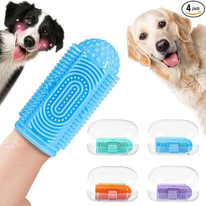 Dog Toothbrush Finger Toothbrush Dog Tooth Brushing Kit 4Pack Dog Finger Toothbrush for Dog Teeth Cleaning&Dog Dental Care Dog Tooth Brush Dog Toothbrush Kit Pet Toothbrush