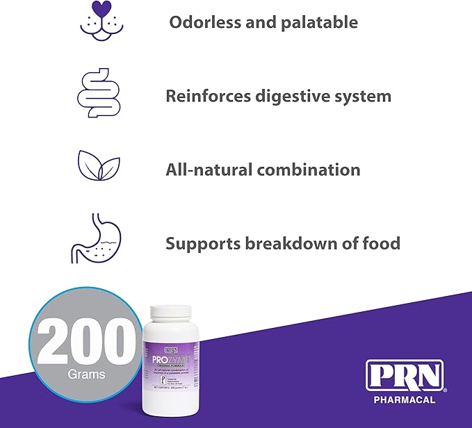 PRN Pharmacal ProZyme Original Formula Enzyme Replacement Supplement - Reinforces Animal's Digestive System, Supports Dog & Cat Food Breakdown - Promotes Pet's Digestive Health - 200 g, 7oz Bottle