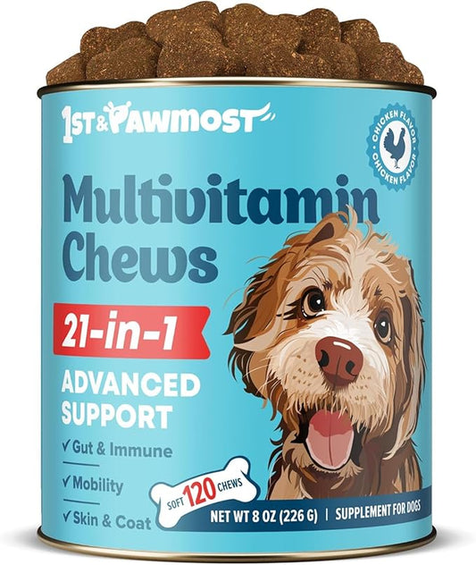 Multivitamin Chews 21-in-1 Dog Vitamins and Supplements for Senior Dogs and Puppies - Multivitamin for Dogs for Skin, Coat, Heart, Immune Support - Dog Multivitamins Chewable for Joint Support -120pcs