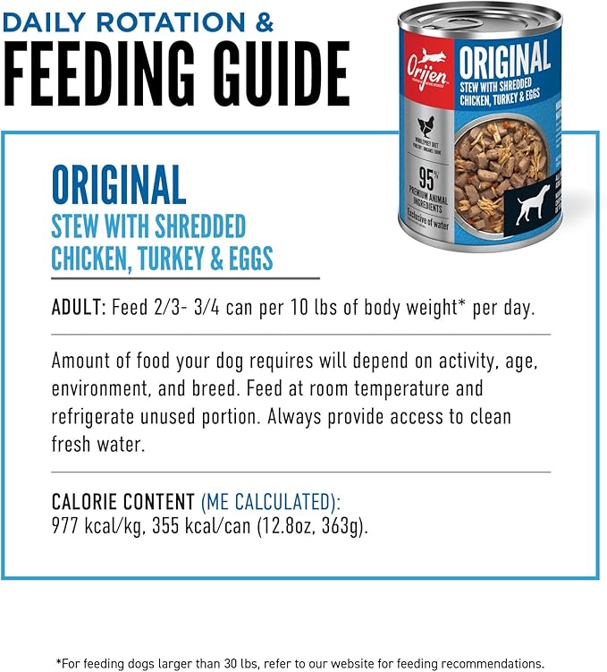 ORIJEN Original Stew Recipe with Chicken, Turkey & Eggs Wet Dog Food, WholePrey Ingredients, 12.8oz (Case of 12)