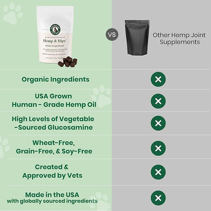 Vet Naturals Hemp & Hips - Dog Joint Supplement Large Breed - Senior Dog Supplements - Glucosamine and Chondroitin Supplement for Large Dog - MSM & USA Grown Hemp Oil (60ct-Rotisserie Chicken)