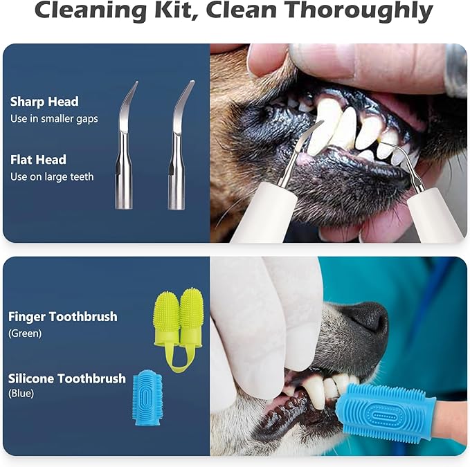 Plaque Remover for Teeth,Dog Teeth Cleaning kit,Tartar Remover for Dog Tooth,5 Modes Ultrasonic Dental Tool Cleaner & Scraper for Pet Tooth with Led Light-White