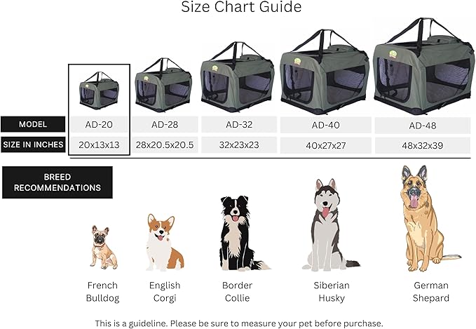 Go Pet Club 20" Soft Collapsible Dog Crate for Dogs, Portable Pet Carrier, Thick Padded Pet Travel Crate for Indoor & Outdoor, Soft Sided Pet Foldable Kennel Cage with Durable Mesh Windows, Sage Green