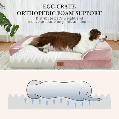 Waterproof Orthopedic Foam Dog Beds XL Dog Bed, Extra Large Dogs with Bolster, Washable Dog Bed Sofa Pet Bed with Removable Cover & Non-Slip Bottom(X-large,Pink)