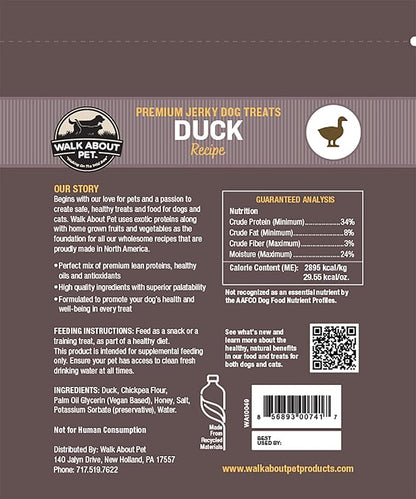 WA10049, Dog Jerky Treats, Grain-Free, Gluten-Free, Single Source Protein, Duck Recipe, Resealable Pouch, 5.5 Ounces
