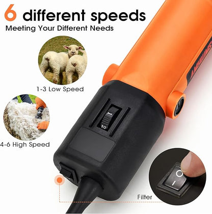 Sheep Shears Electric 550W - Upgraded Professional Sheep Clippers One Blade, 6 Speed Heavy Duty Livestock Haircut for Grooming Sheep Goats Large Dog Thick Coats Animals No Lubricant(Orange)