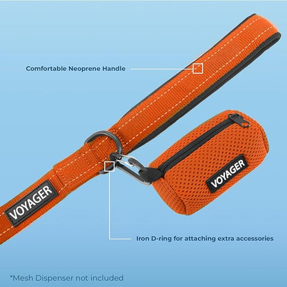 Voyager Reflective Dog Leash Collar Set with Neoprene Handle Supports Small, Medium, and Large Breed Puppies, Cute and Heavy Duty for Walking, Running, and Training - Orange, L