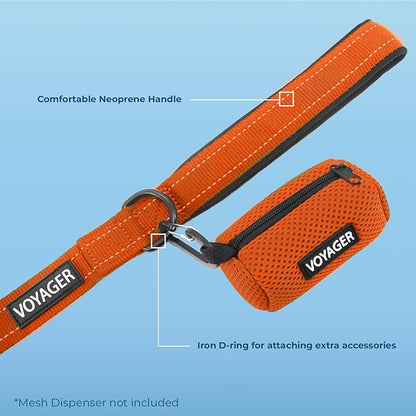 Voyager Reflective Dog Leash Collar Set with Neoprene Handle Supports Small, Medium, and Large Breed Puppies, Cute and Heavy Duty for Walking, Running, and Training - Orange, M