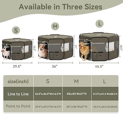 PETSFIT Dog Playpen, 45.5" Dia Sturdy Foldable Pet Playpen for Dogs Indoor/Outdoor, Portable Pet Playpen with Carring Case, Removable Mesh Zipper Top and Waterproof Playpen Mat Grey-Black L