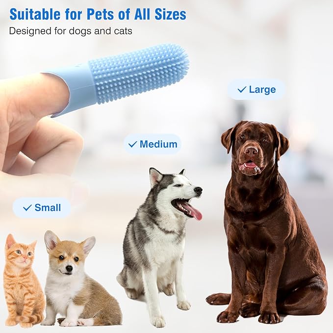 Dog Finger Toothbrush, 3Pack Dog and Cat Dental Care Pet Toothbrush, 360° Bristles Clean Teeth, Upgraded Full-length Bristles, Food Grade Silicone, Finger Toothbrush Kit for Pet Dental Care