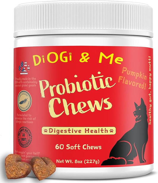 DiOGi and Me Probiotics for Dogs - Digestive Enzymes for Gut Flora, Caprophagia, Diarrhea & Bowel Support - Clinically Studied DE111 - Dog Supplement Soft Chew for Pet Immune System