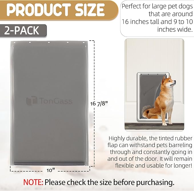 TonGass (2-Pack) Dog Door Flap Replacement Compatible with PetSafe Freedom Dog and Cat Doors PAC11-11039 - Large 16 7/8" x 10" Pet Door Flap with Magnetic Closure