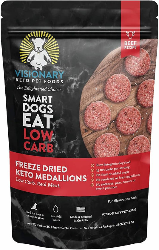 Visionary Pet Foods Beef Freeze Dried Dog Food | High Protein, Low Carb and Grain Free, Made with Human Grade Ingredients for Optimal Nutrition and Digestion - Natural Beef Recipe, 25oz Bag