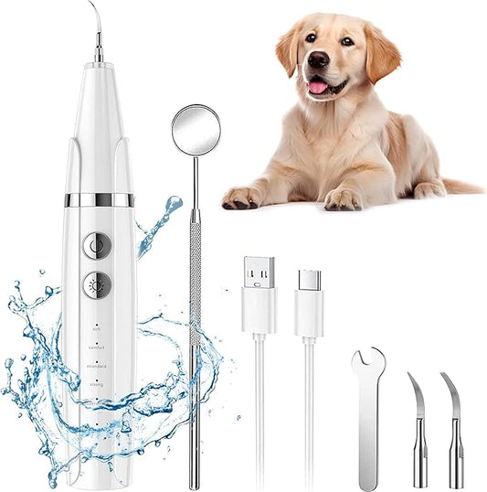 Plaque Remover for Teeth - Pet Ultrasonic Toothbrush Cleaner - Teeth Cleaning Kit for Tartar and Stains - Suitable for Dogs and Cats (White)