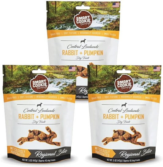 All Natural Dog Treats - Rabbit & Pumpkin - Training Treats for Dogs with Allergies or Sensitive Stomachs - Soft Dog Treats, Grain Free, Chewy, Human-Grade, Made in USA - 5oz, Pack of 3