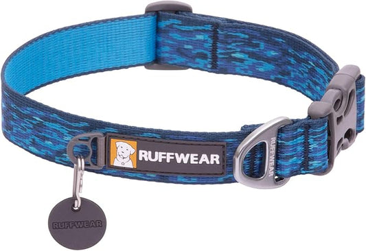 Ruffwear, Flat Out Dog Collar (Formerly Hoopie), Webbing Collar for Walking and Everyday Use, Oceanic Distortion, 11"-14"