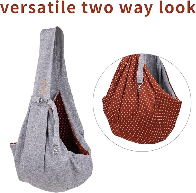 Small Dog Cat Sling Carrier,Hands Free Reversible Pet Carriers Bag,Pet Carrier Shoulder Crossbody Pet Slings Suitable for Puppy, Small Dogs, and Cats for Outdoor Travel (Grey)