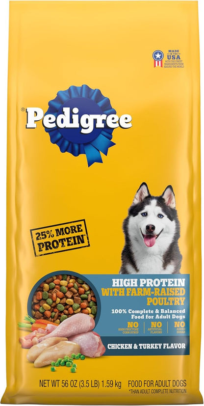 PEDIGREE High Protein Adult Dry Dog Food Chicken and Turkey Flavor Dog Kibble, 3.5 lb. Bag