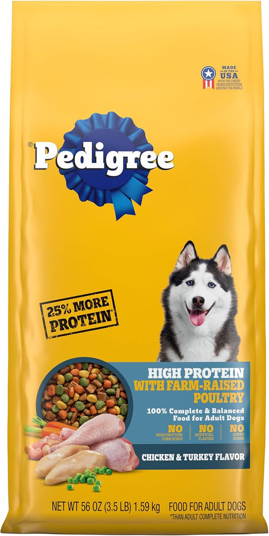 PEDIGREE High Protein Adult Dry Dog Food Chicken and Turkey Flavor Dog Kibble, 3.5 lb. Bag