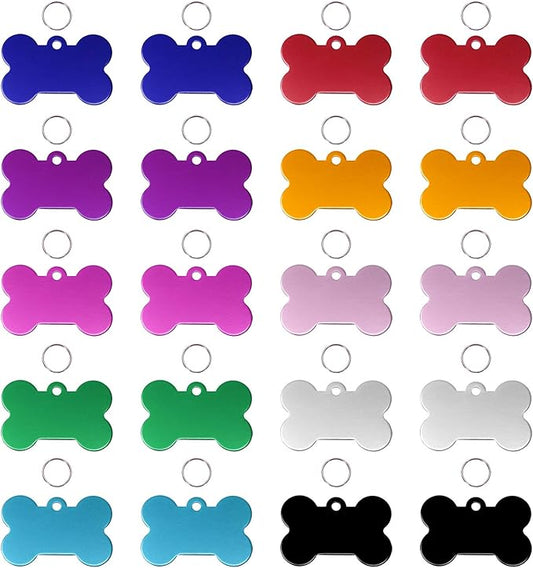 Penta Angel Aluminum Alloy Pet ID Tags 20Pcs Bone Shaped Blank Engraved Dog Cat Name Phone Number Identification Card Tags