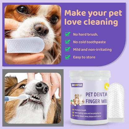 Dog Teeth Cleaning Wipes, Teeth Cleaning Finger Wipes for Dogs & Cats, Dog Dental Care Finger Wipes, Disposable Gentle Cleaning & Gum Care Pet Teeth Cleaning Wipes,Freshens Breath (60 Pcs)