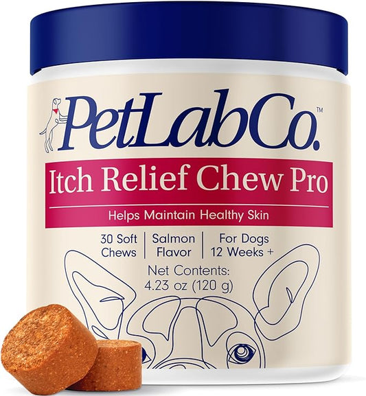 PetLab Co. Salmon Itch Relief Chew Pro for Dogs – Omega 3 for Dogs Itch Supplement - Packed with Beneficial Fatty Acids for Healthy Skin – Seasonal Allergies Support