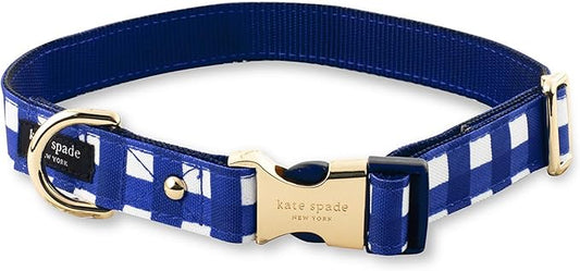 Kate Spade New York Cute Dog Collar, Gold Metal Buckle Dog Collar, 15.5" to 24" Adjustable Dog Collar for Female or Male Dogs, Stylish Dog Collar for Medium and Large Breeds (Navy Gingham)
