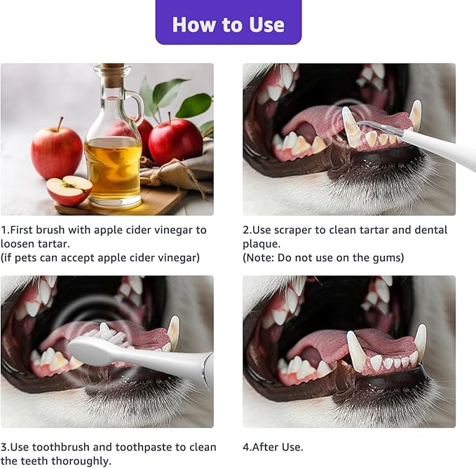 Dog Teeth Cleaning Kit, Dog Plaque and Tartar Remover with Dog Finger Toothbrush, Rechargeable Sonic Electric Dog Tooth Scraper & Brushing Kit for Dog, Pet