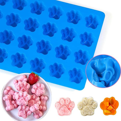 4Pcs Puppy Dog Paw Bone Silicone Mold for dog treats, Non-Stick Food Grade Silicone Molds for frozen treats, Baking Mold for Jelly, Candy, Chocolate,Ice Cube, Dog Snack Biscuits