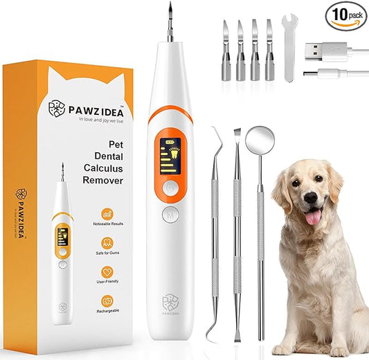 PAWZIDEA Ultrasonic Dog Tooth Cleaner 42kHz, Dog Plaque Remover for Teeth, Intelligent Tartar Remover for Dog Teeth Cleaning Kit, Canine/Cat Sonic Toothbrush Scaler Dental Care Tool, LED, Rechargeable