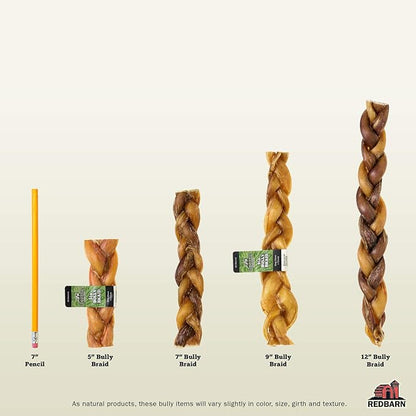 Redbarn 7" Braided Bully Sticks for Dogs. Natural, Grain-Free, Highly Palatable, Long-Lasting Dental Chews Sourced from Free-Range, Grass-Fed Cattle (20 Sticks)