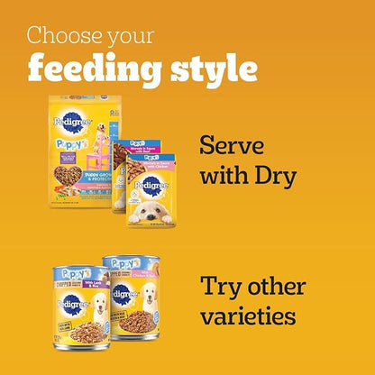 Pedigree Puppy Soft Wet Dog Food Morsels in Sauce with Beef, 3.5 oz Pouches, Pack of 16