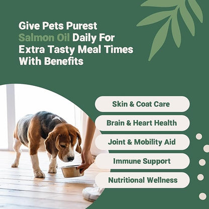 Salmon Oil for Dogs, Cats, Horses, Ferrets & Pets - 32 Fl Oz 100% Pure Premium Food Grade - Natural Omega 3, 6 & 9 Supplement - Promotes Coat, Skin, Joint and Brain Health