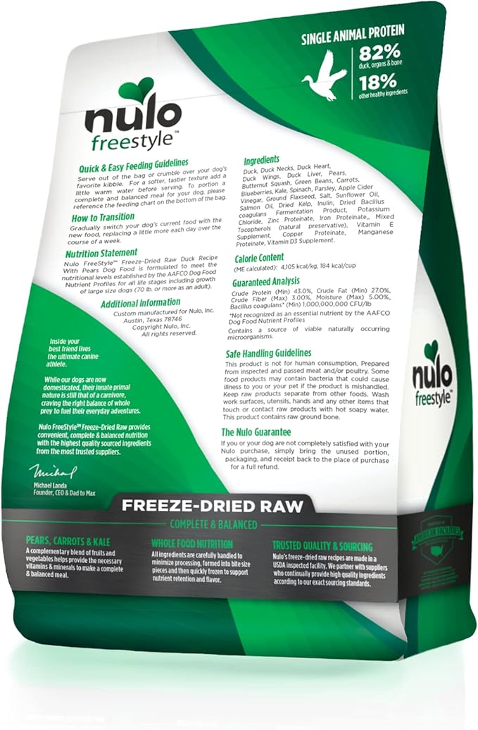 Nulo Freestyle Freeze-Dried Raw, Ultra-Rich Grain-Free Dry Dog Food for All Breeds and Life Stages with BC30 Probiotic for Digestive and Immune Health 5 Ounce (Pack of 1)