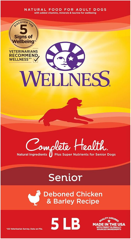 Wellness Complete Health Senior Dry Dog Food with Grains, Chicken & Barley, 5-Pound Bag